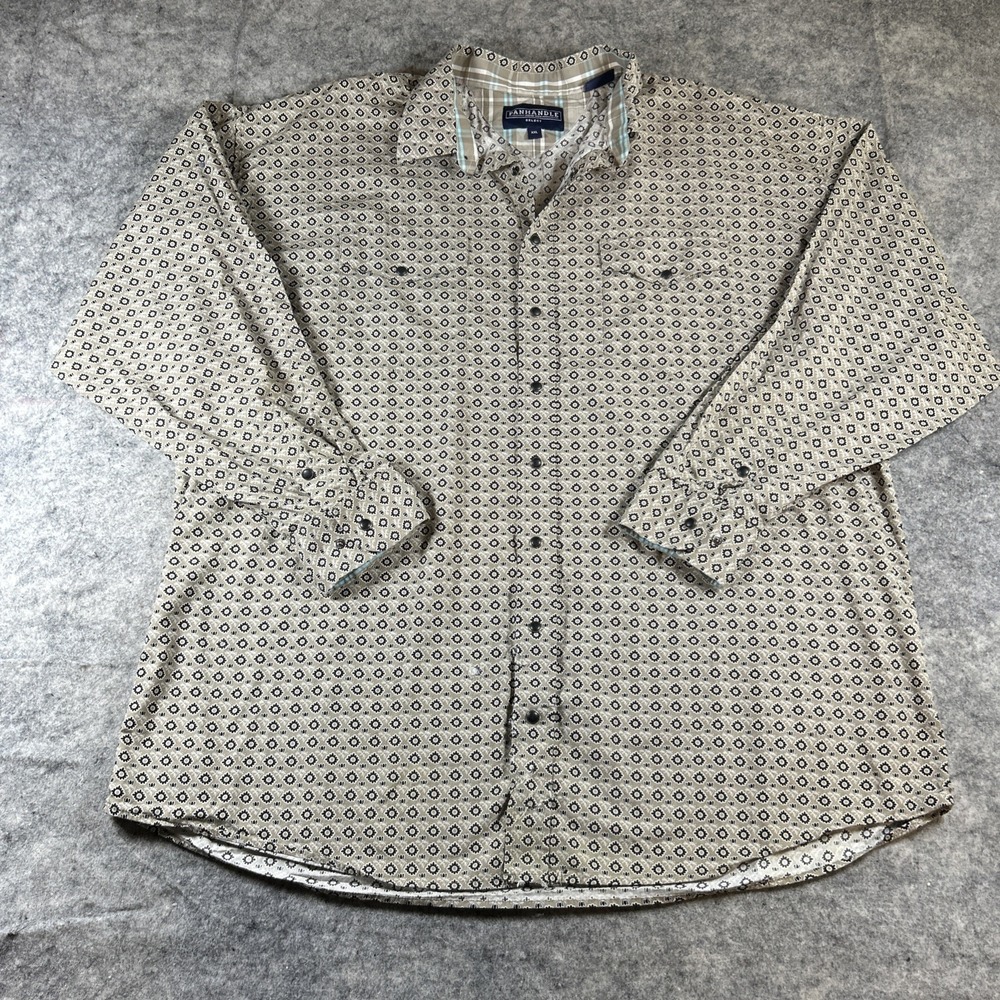 Panhandle Select Shirt Mens 2XL Tan Western Pearl Snap Long Sleeve Geometric